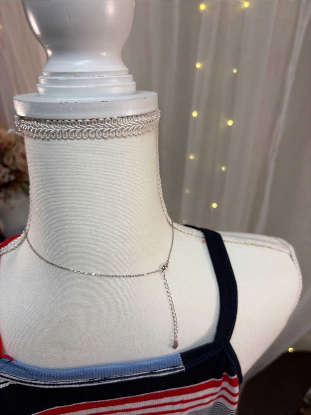 SJS Striped Halter Tie-Front Tank Top in Red, Blue & Black - Picture 6 of 7